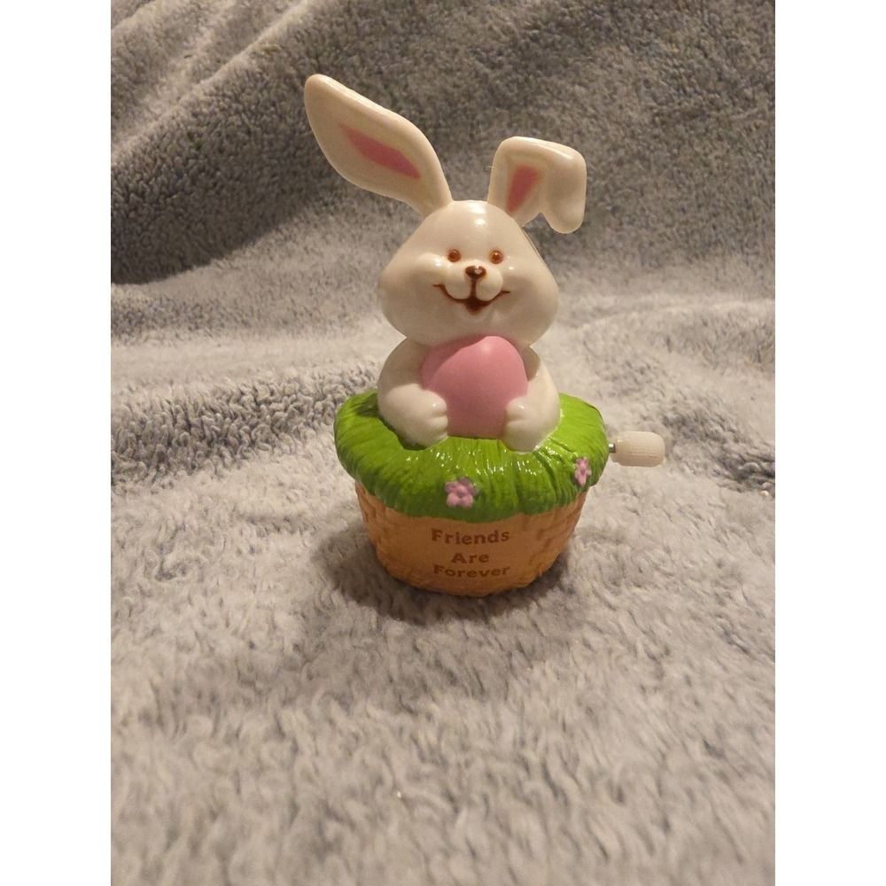 Vintage Russ Berrie Wind Up Bunny Basket Easter 2.75" Friends Forever Spring